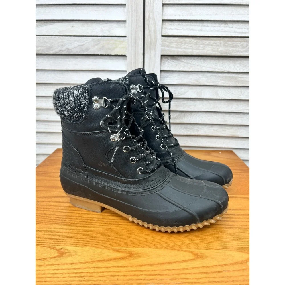 Tommy Hilfiger Duck Boots 10 Black Womens Winter Rain Lined